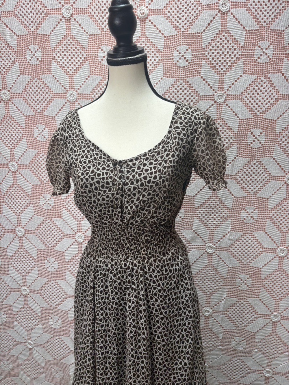Femella Printed Midi Dress Balloon Hem Smocked Waist - Picture 3 of 10